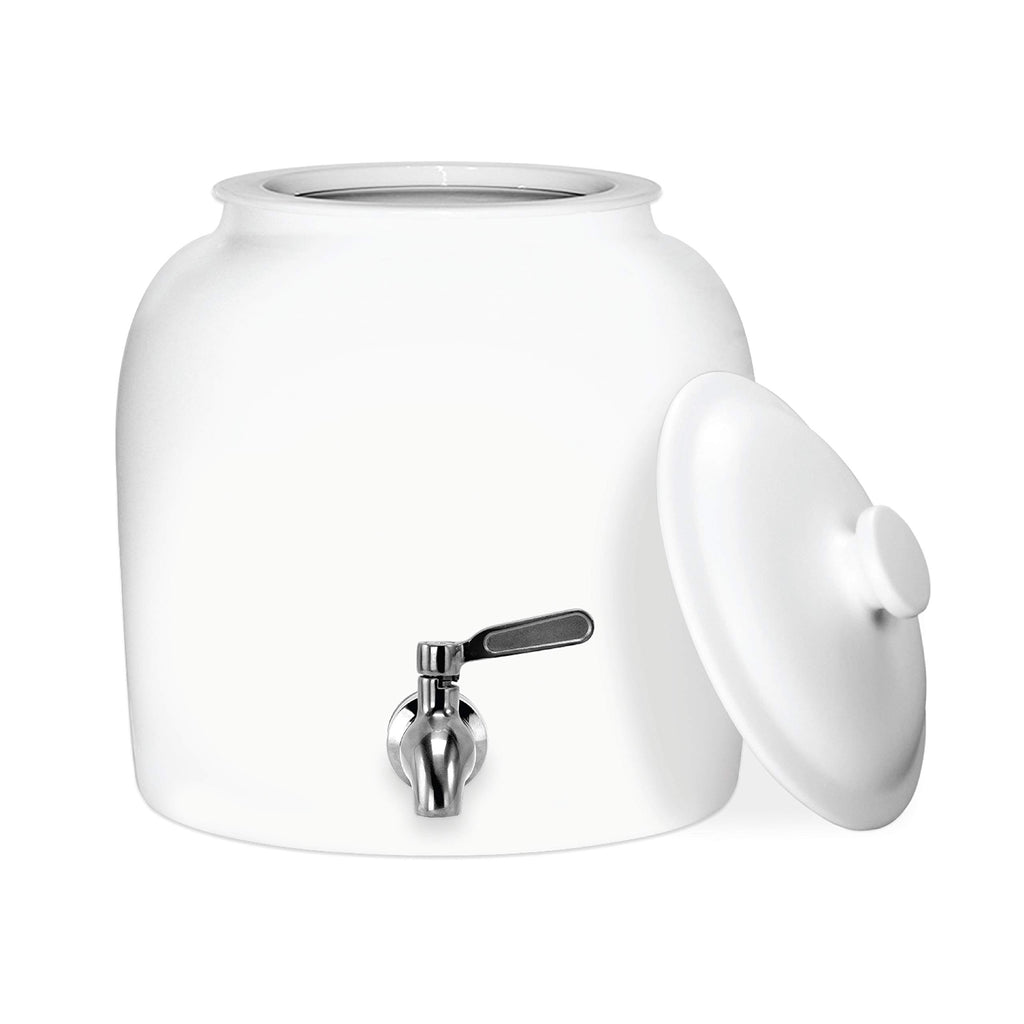 Porcelain Ceramic Crock Water Dispenser with Stainless Steel Faucet and Lid W9810