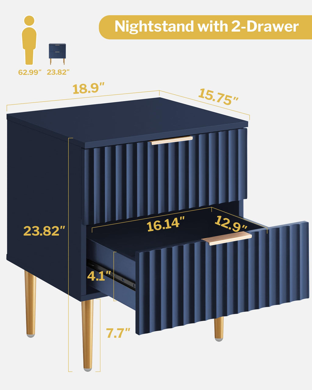 Glossy Nightstand Set of 2 with Drawers X58929