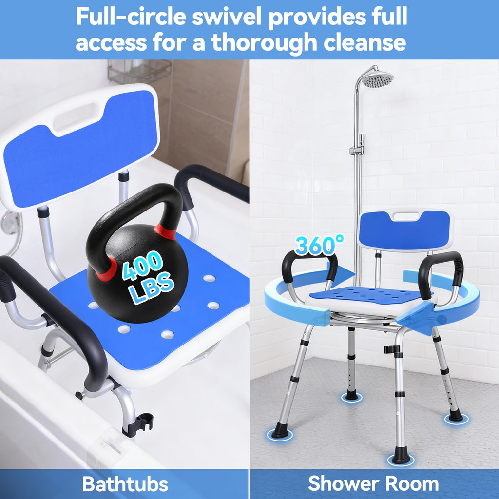Swivel Shower Chair with Removable Back and Arms, 400 lbs Capacity V2886