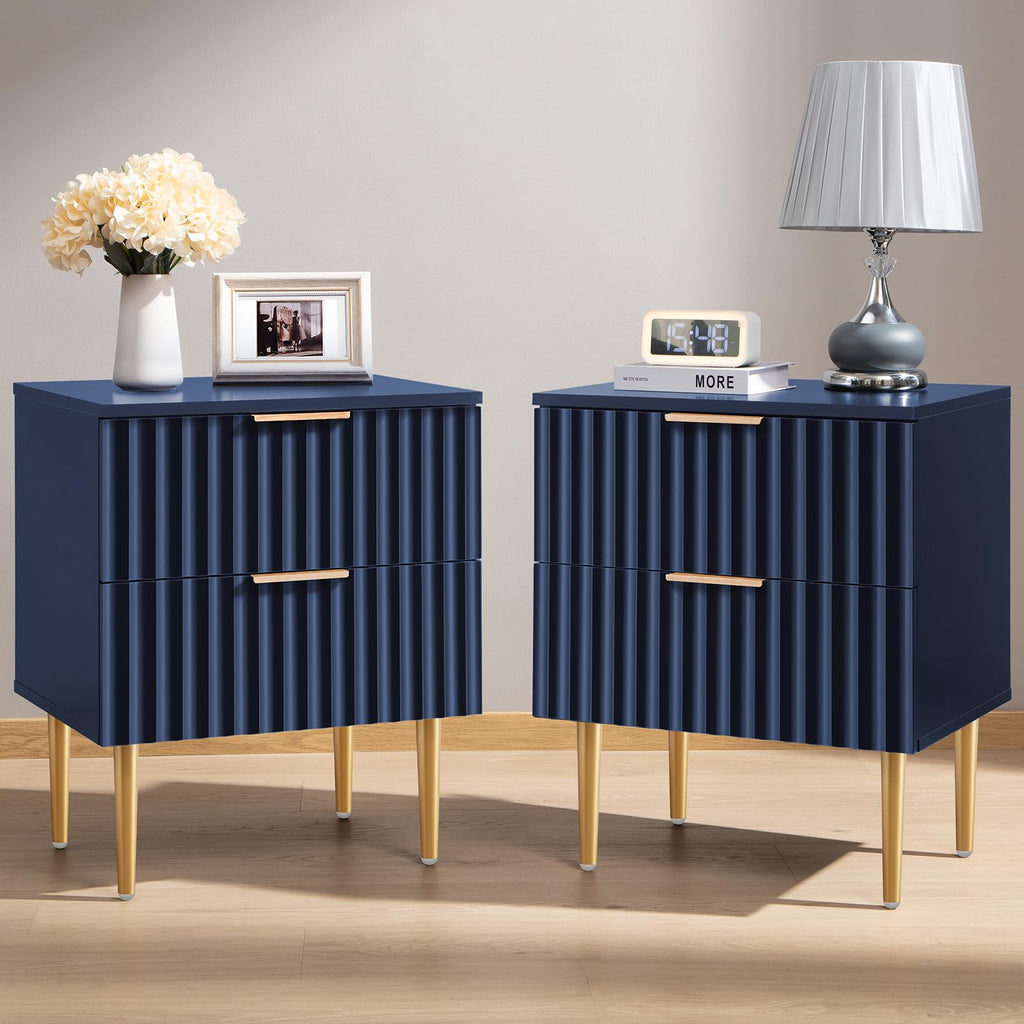 Glossy Nightstand Set of 2 with Drawers X58929