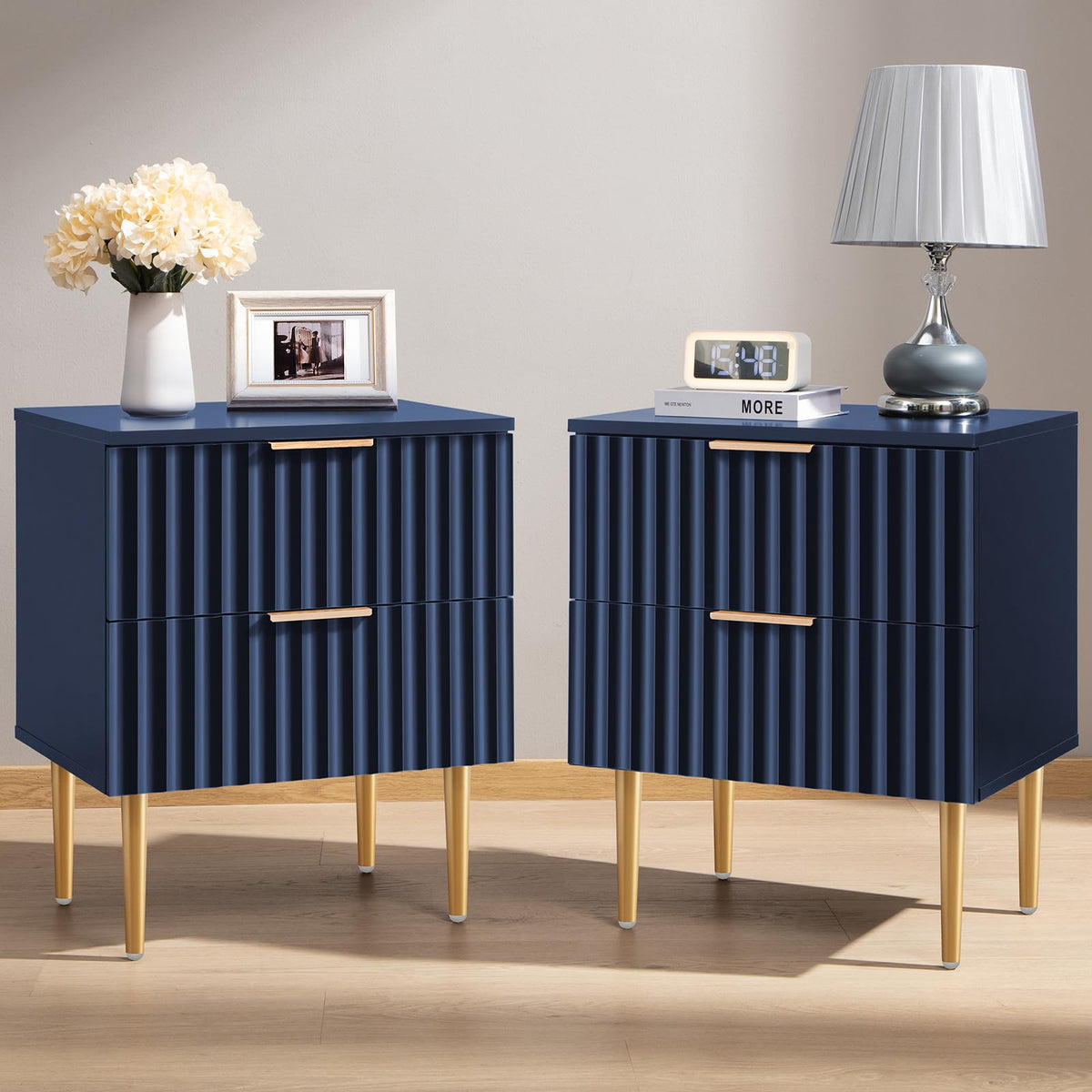 Glossy Nightstand Set of 2 with Drawers X58929