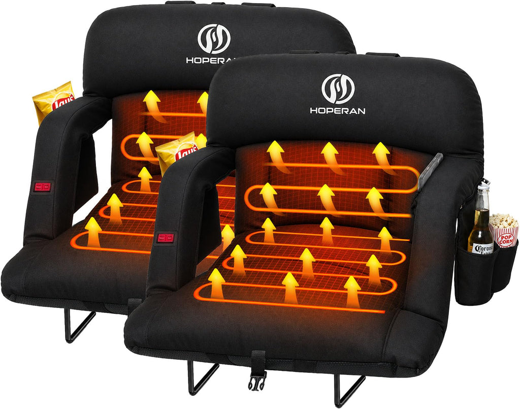 25" Heated Stadium Seats for Bleachers, 4.3" Extra Thick, Black 2PC P965554