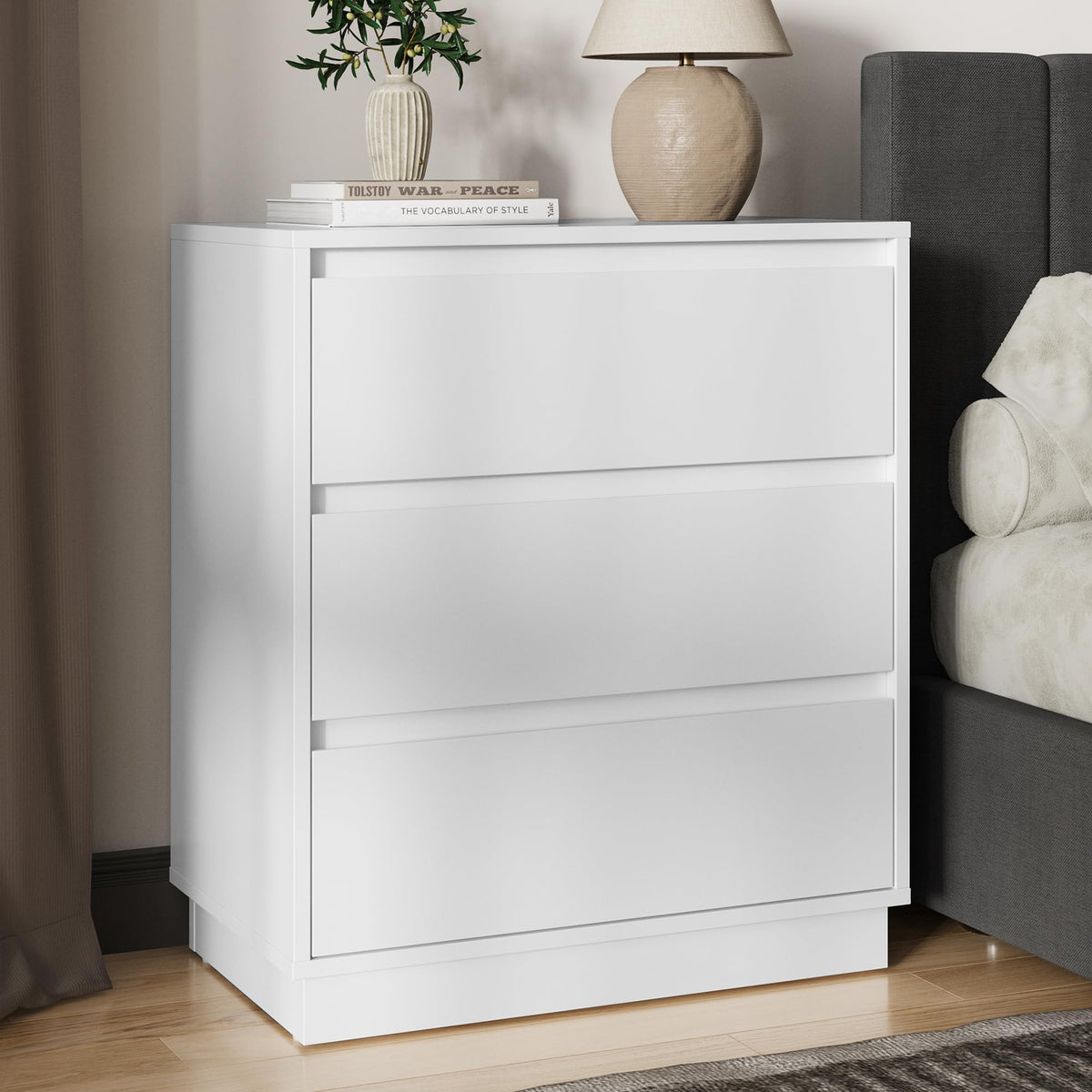 White 3 Drawer Nightstand S44069