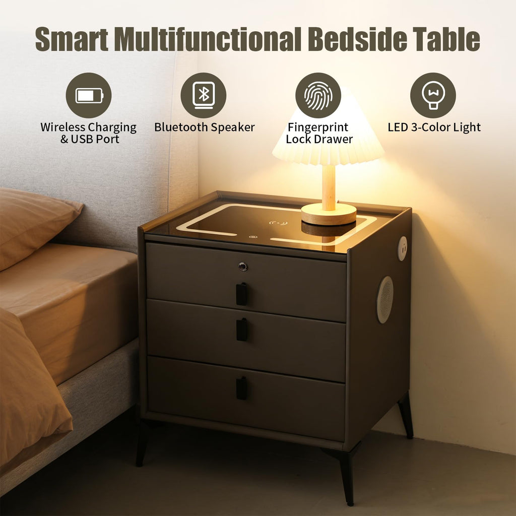 Dark Grey 3-Drawer Nightstand with Charging Station N750079