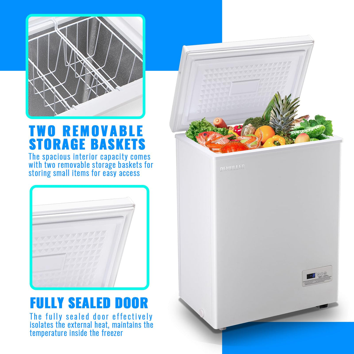 3.5 CU.FT White Chest Freezer with Two Removable Baskets G7798