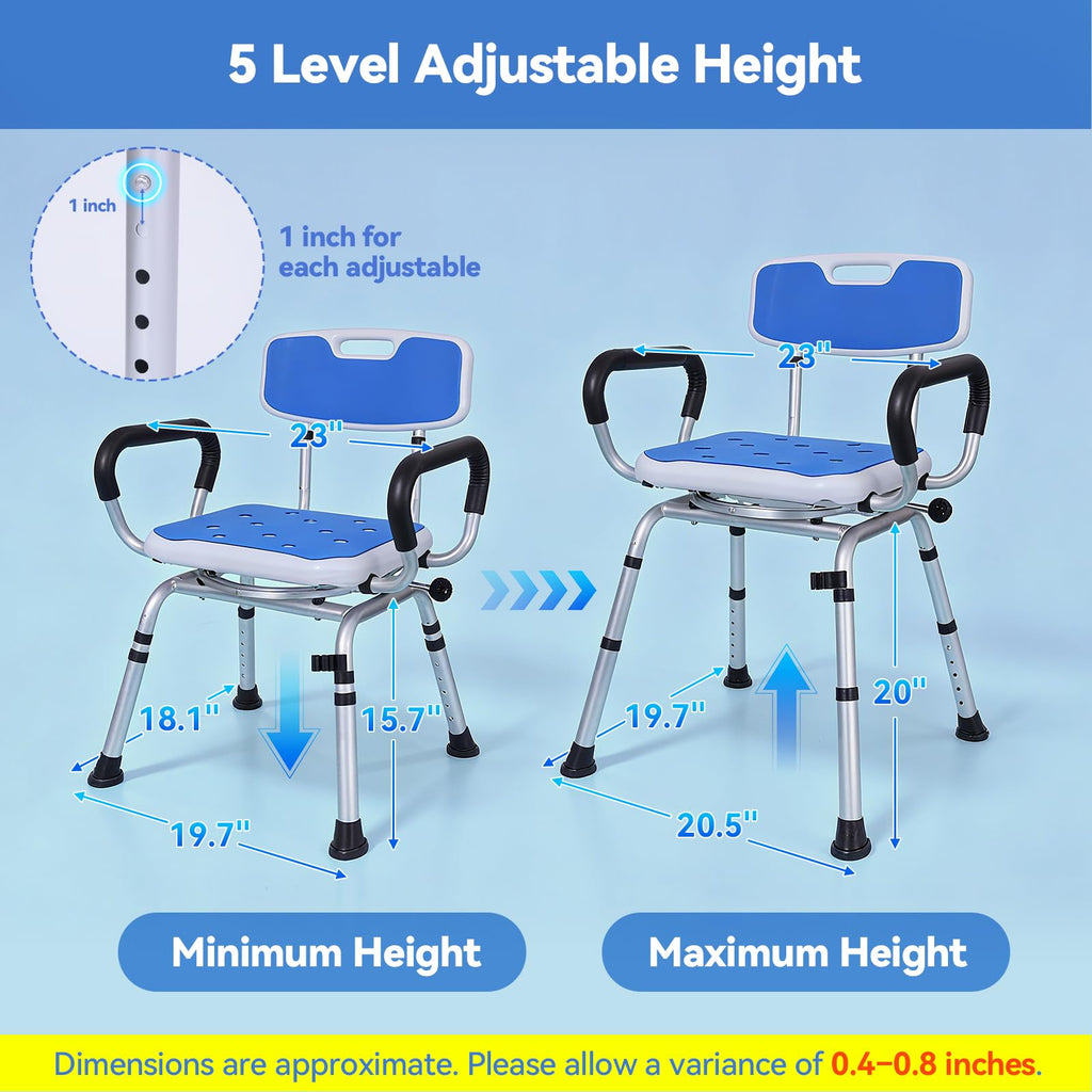 Swivel Shower Chair with Removable Back and Arms, 400 lbs Capacity V2886