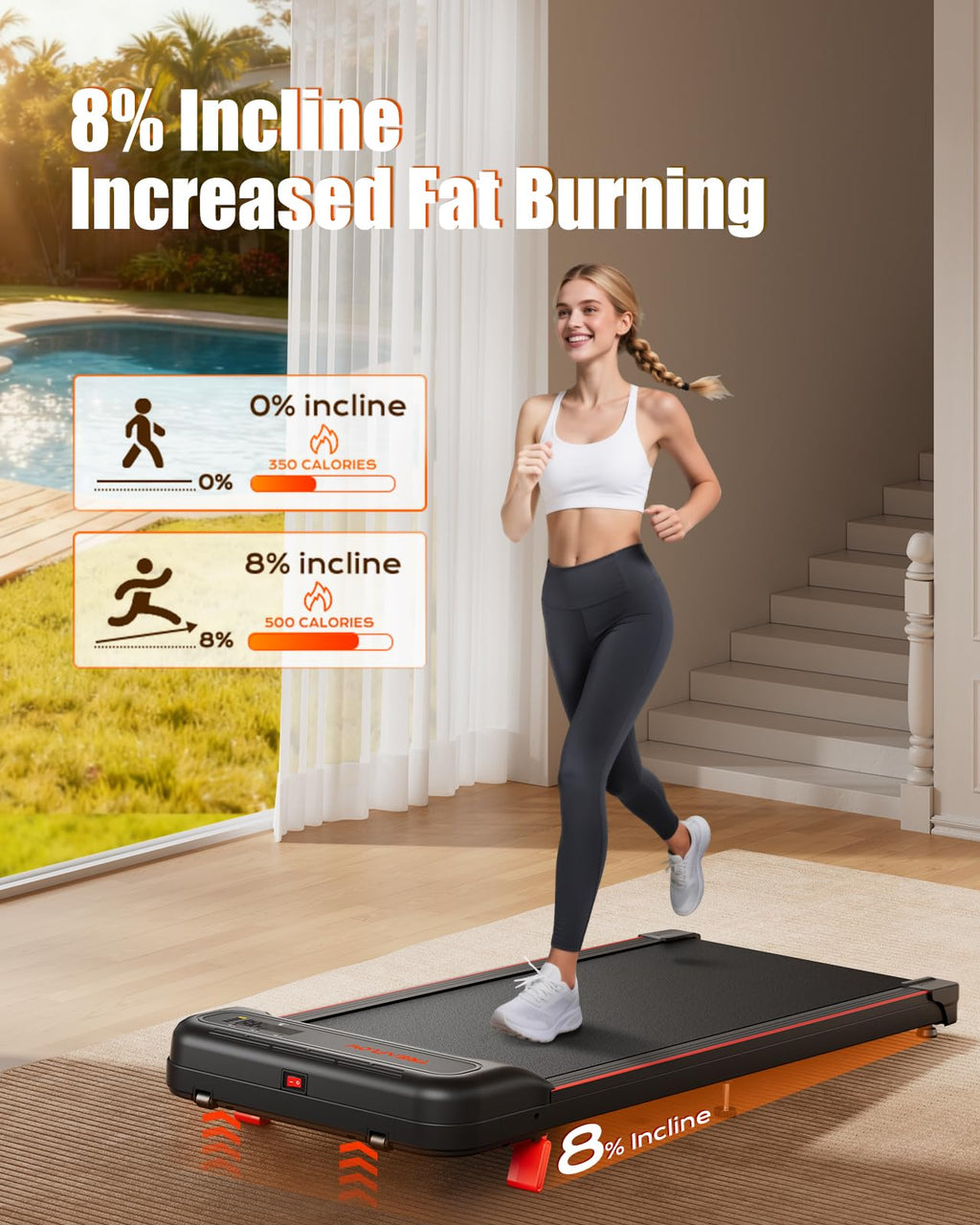 Walking Pad with 8% Incline Under Desk Treadmill T68171