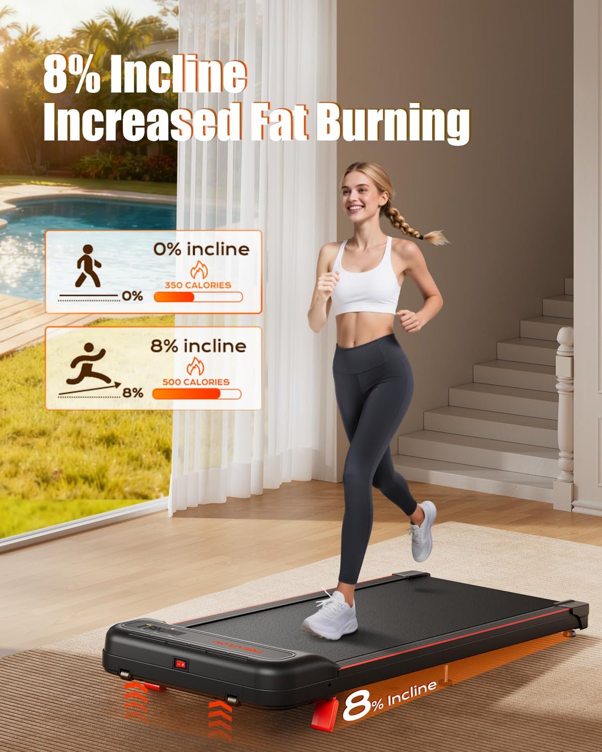 Walking Pad with 8% Incline Under Desk Treadmill T68171
