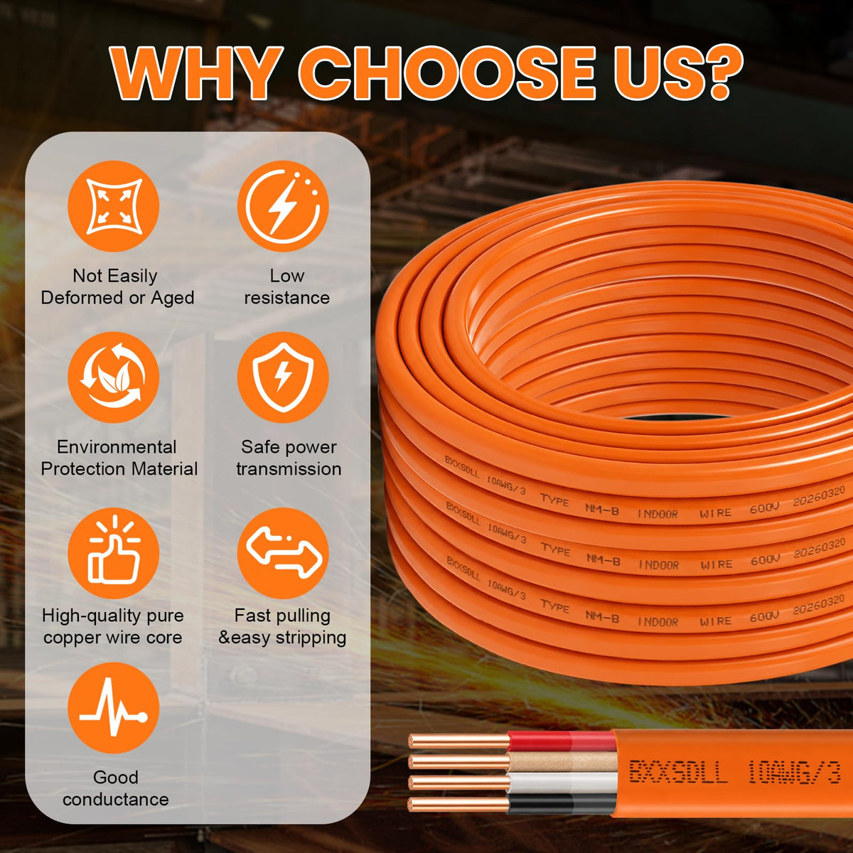 10/3 NM-B Electrical Wire with Ground Y1250