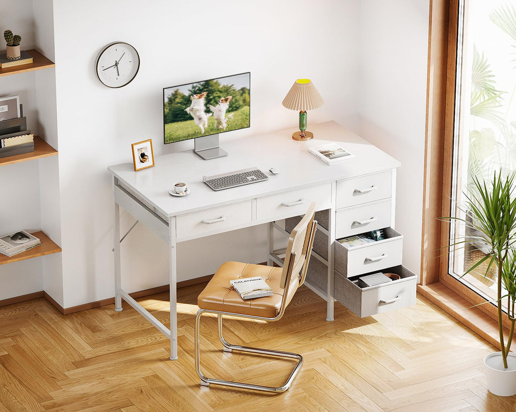 White Computer Desk with 6 Drawers F86320