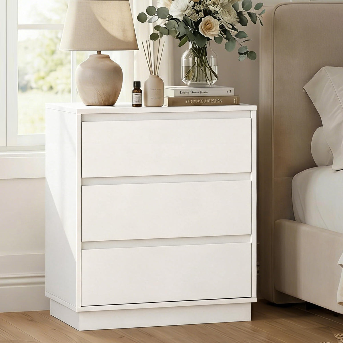 White 3 Drawer Nightstand S44069