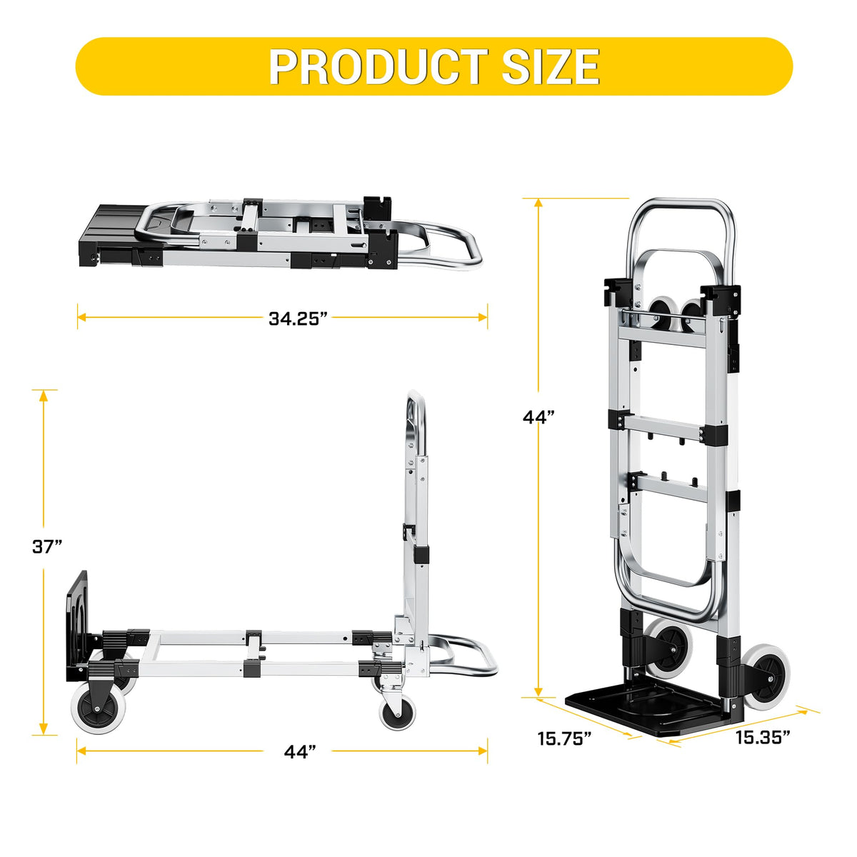 3 in 1 Folding Hand Truck 600lbs Capacity Heavy Duty D7385