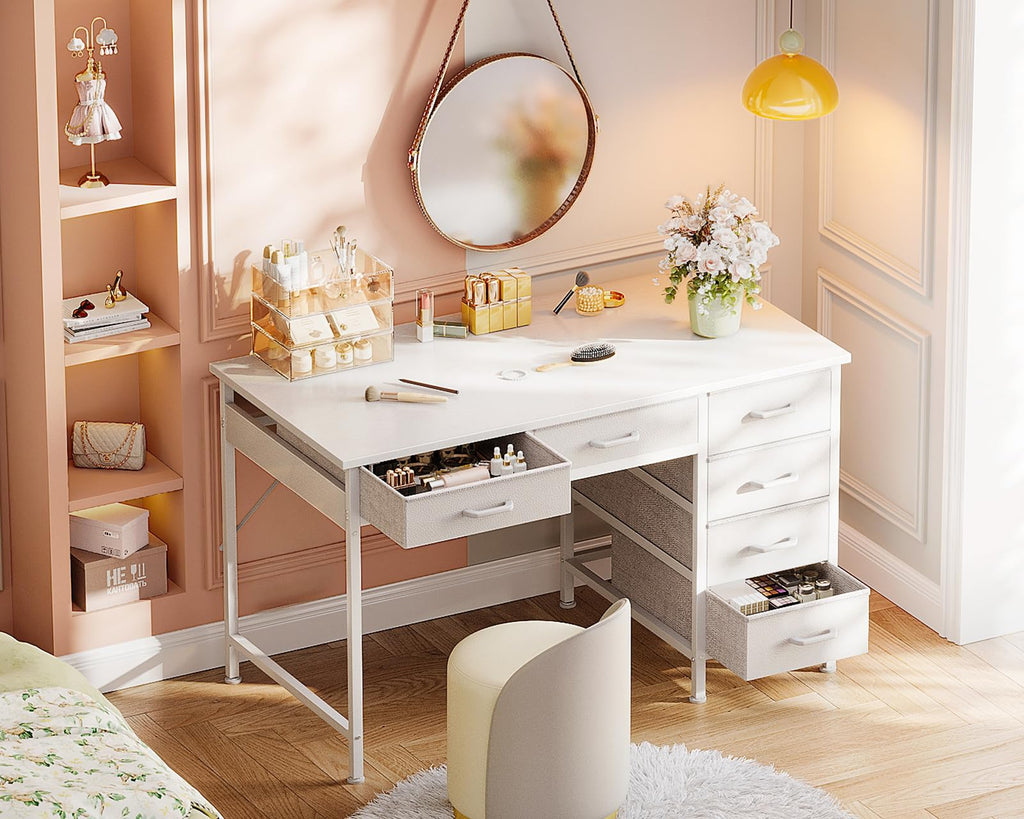 White Computer Desk with 6 Drawers F86320