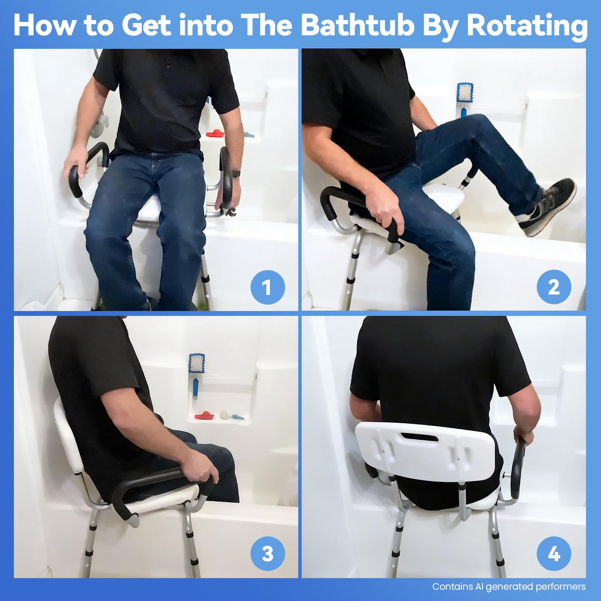 Swivel Shower Chair with Removable Back and Arms, 400 lbs Capacity V2886