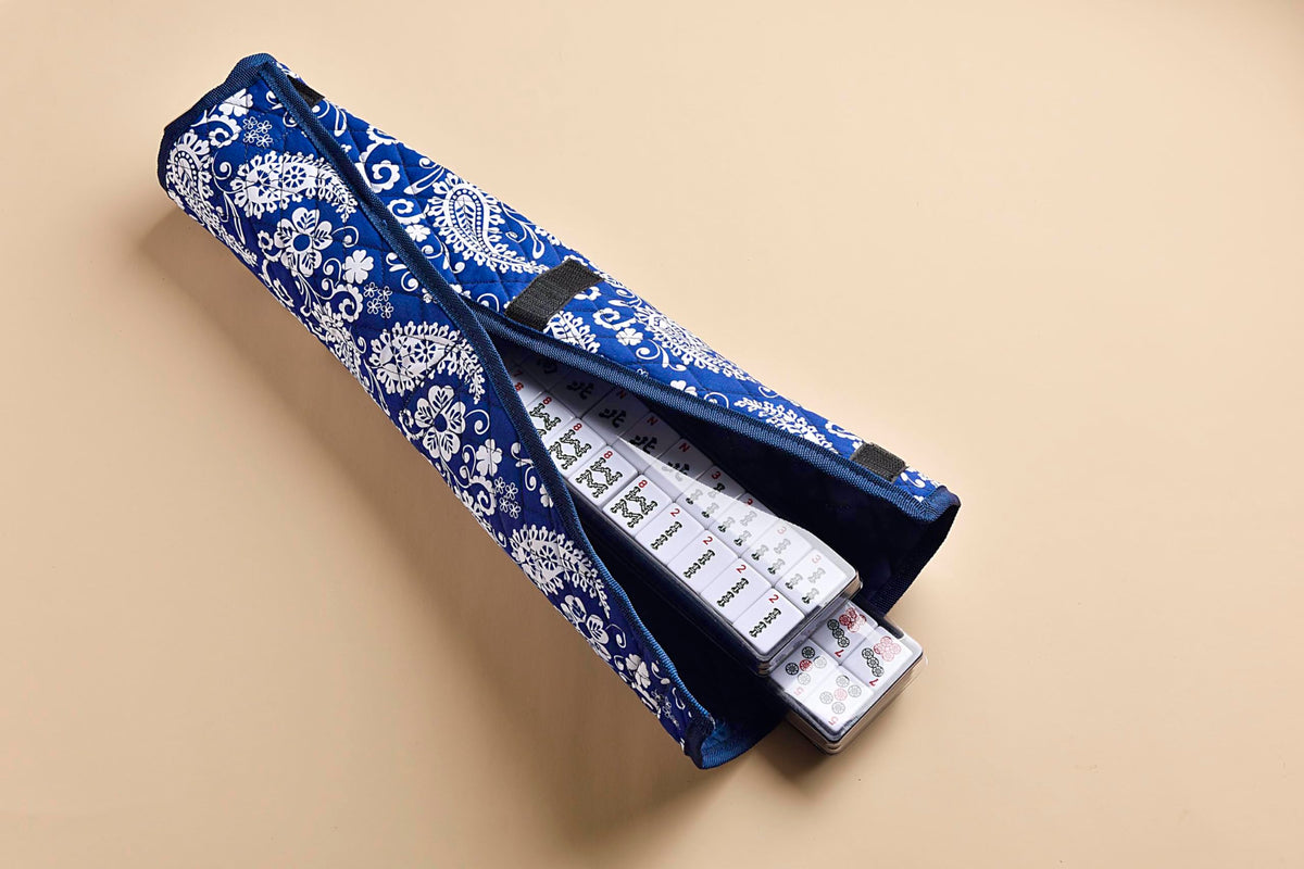 American Mahjong Set with Blue Paisley Carrying Bag 166 White Tiles X1219