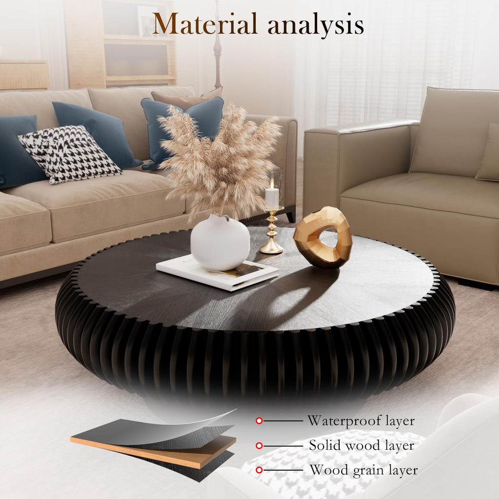 Black Round Fluted Drum Coffee Table O937748