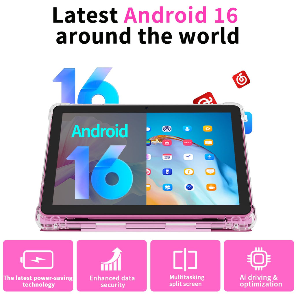Android 16 Tablet 10 inch 20GB RAM 128GB ROM Octa-core Pink I1476