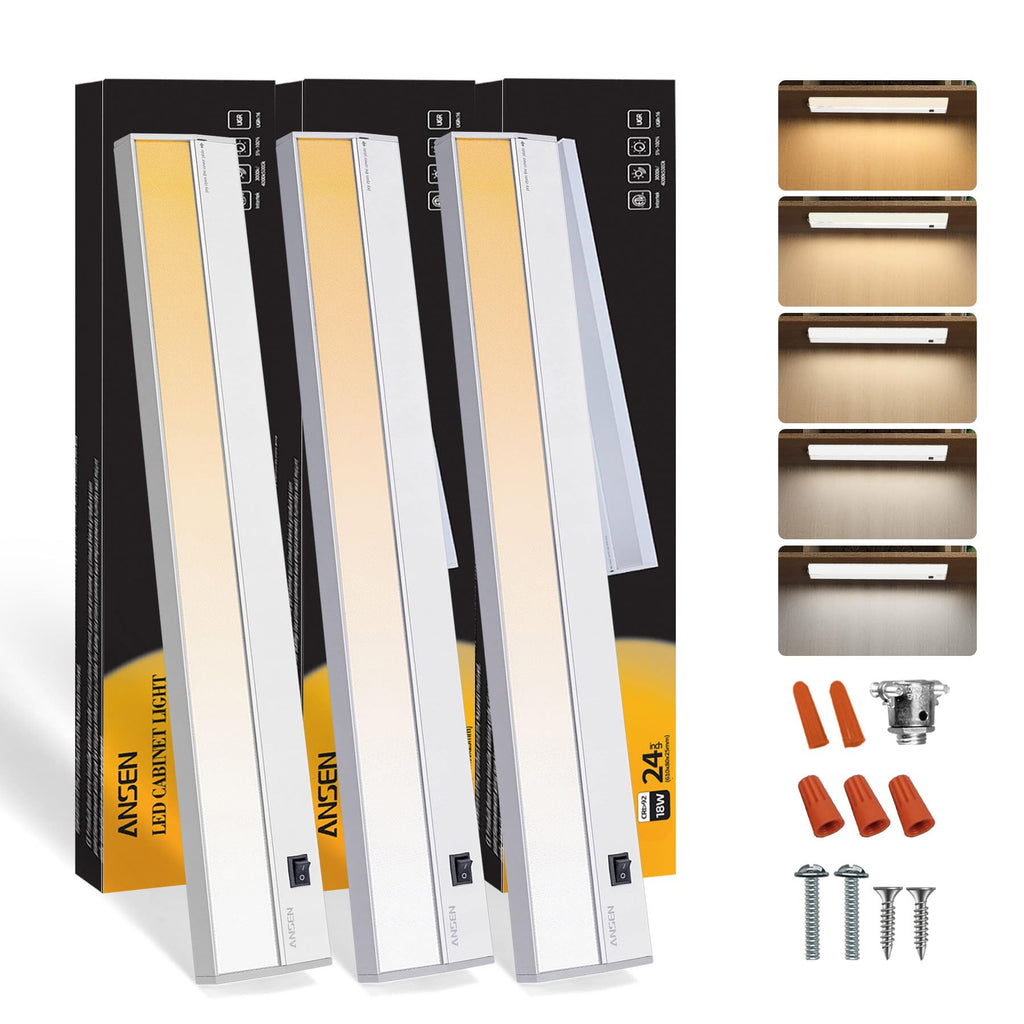 3 Packs Under Cabinet Lights 24in 18W Dimmable 5 Color Temperature Q6660