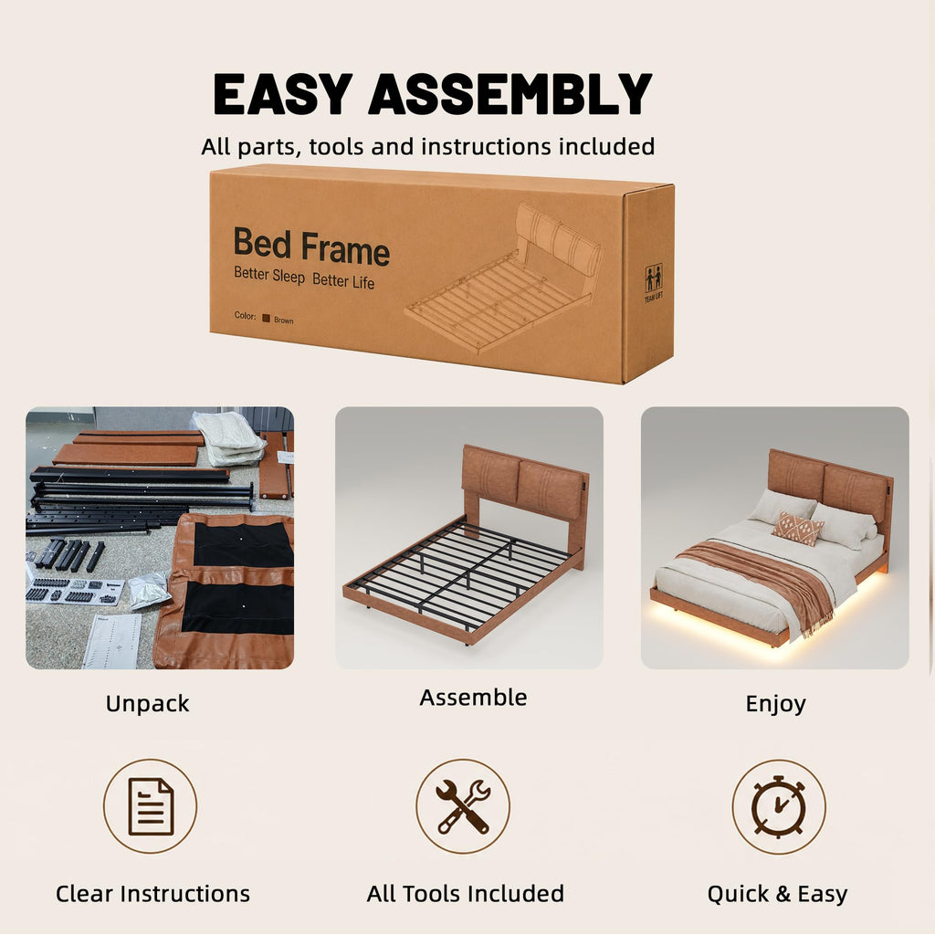 Queen Floating Bed Frame with LED Lights D7874