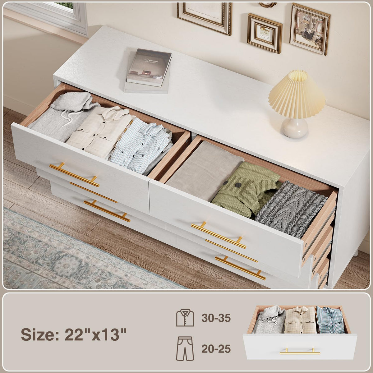 White 6 Drawer Wood Dresser Y89878