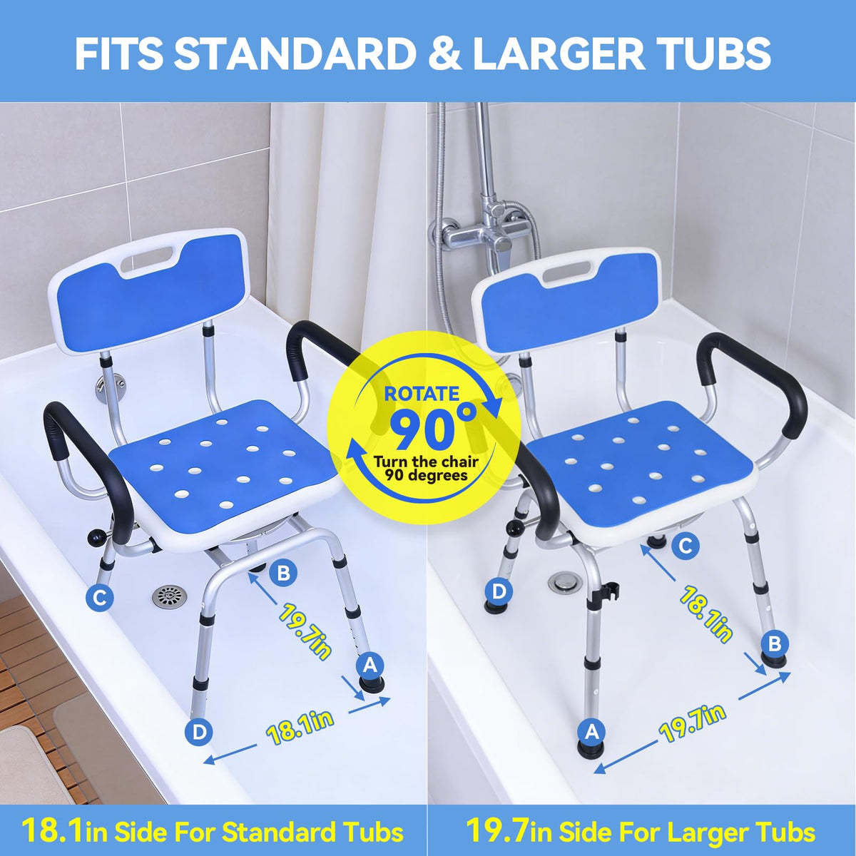 Swivel Shower Chair with Removable Back and Arms, 400 lbs Capacity V2886