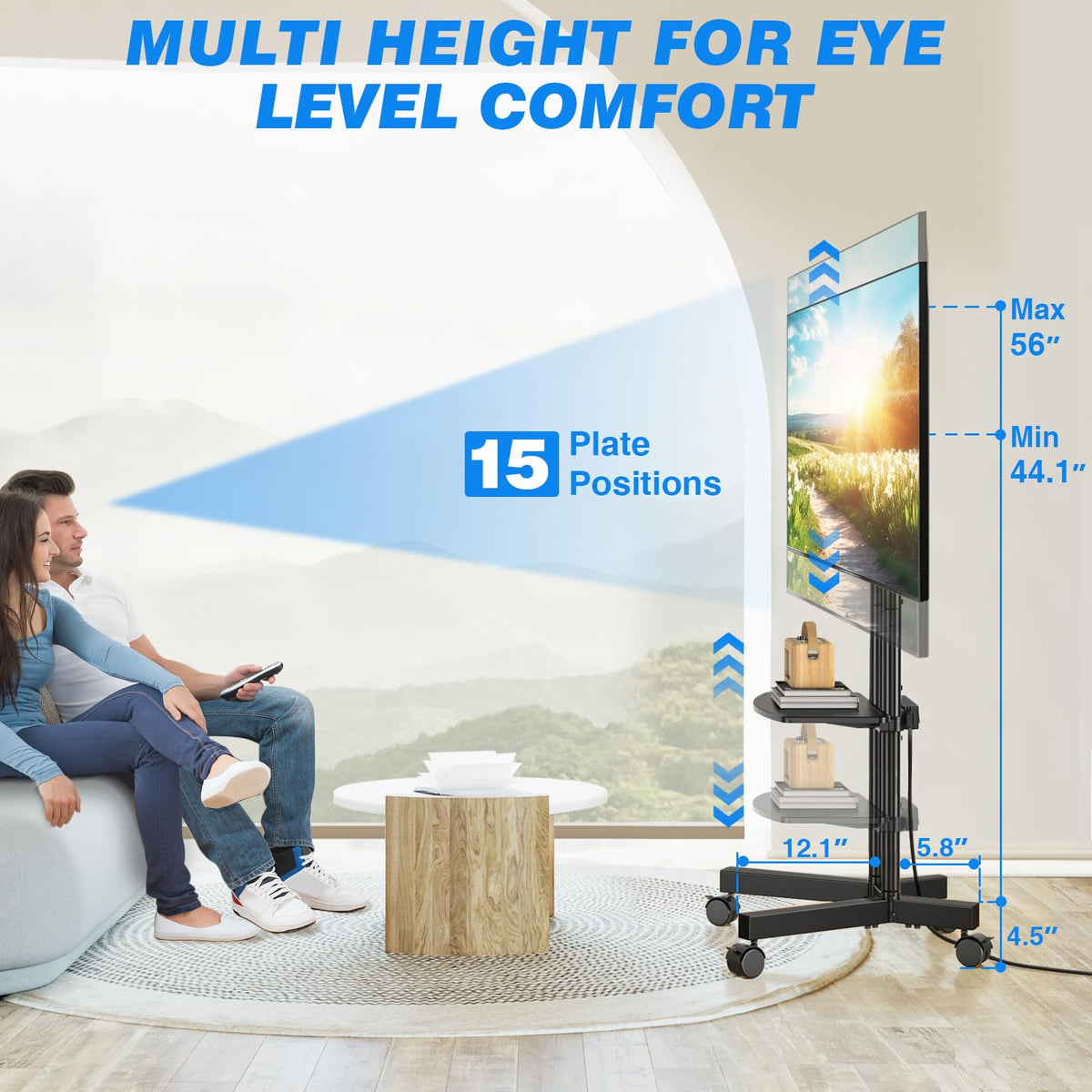 Mobile TV Cart Rolling TV Stand with Power Outlet for 32-75 Inch TVs B9830