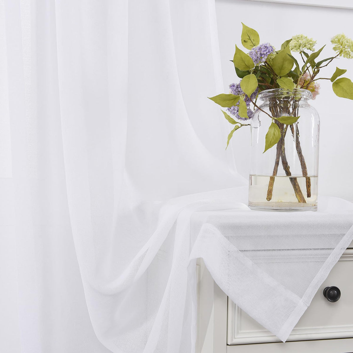 White 95 Inches Long Rod Pocket Sheer Curtains Set of 2 N13897