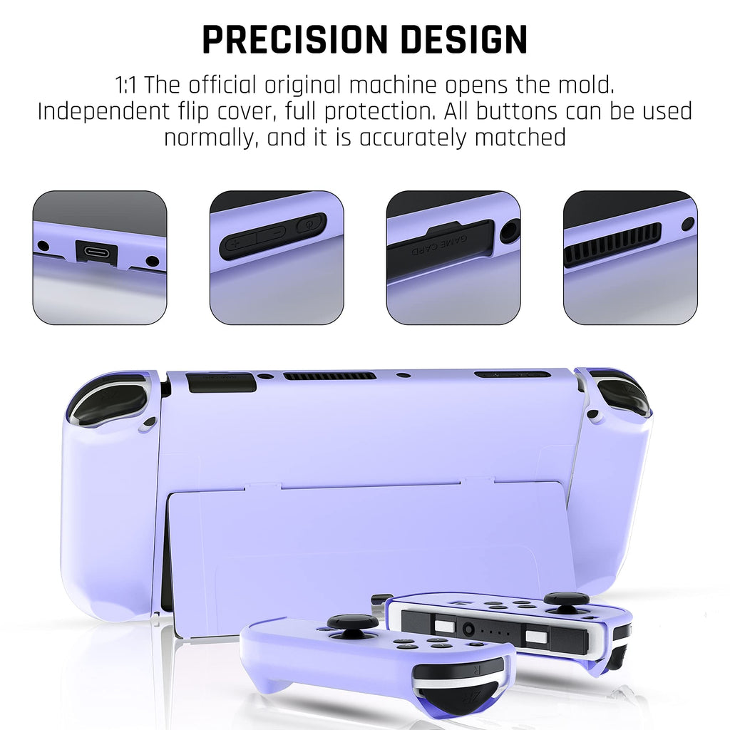 Purple Case for Nintendo Switch OLED Model with Screen Protector and 4 Thumb Grip Caps I10392