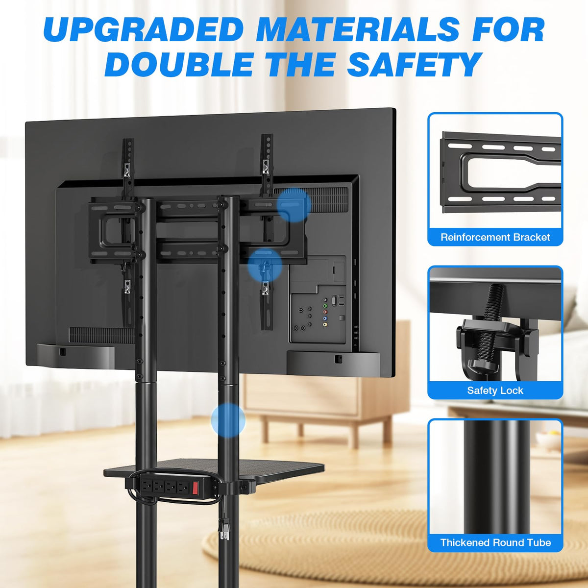Mobile TV Cart Rolling TV Stand with Power Outlet for 32-75 Inch TVs B9830