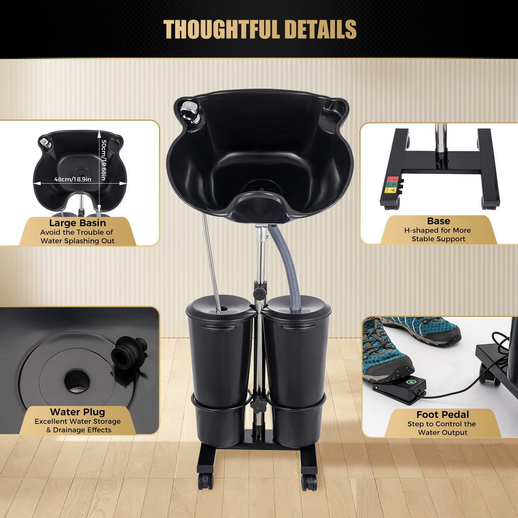 Portable Height Adjustable Shampoo Bowl with Drain Hoses E1002