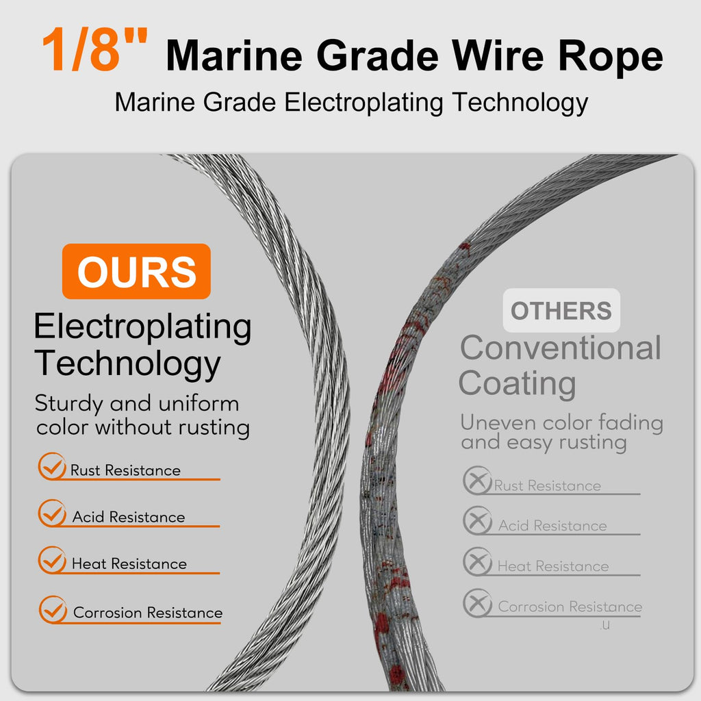 1/8 Stainless Steel Cable 200ft T316 Wire Rope with 8" Cutter B271