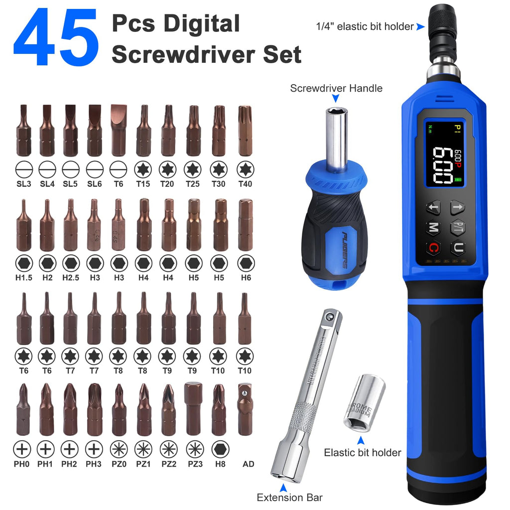 46 Pcs Digital Torque Screwdriver Set 1/4" Adjustable P3159