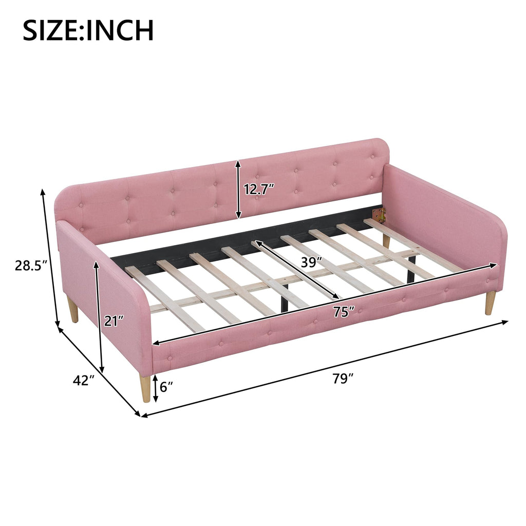 Twin Linen Upholstered Daybed Sofa Bed with Button Tufted Design Z3922