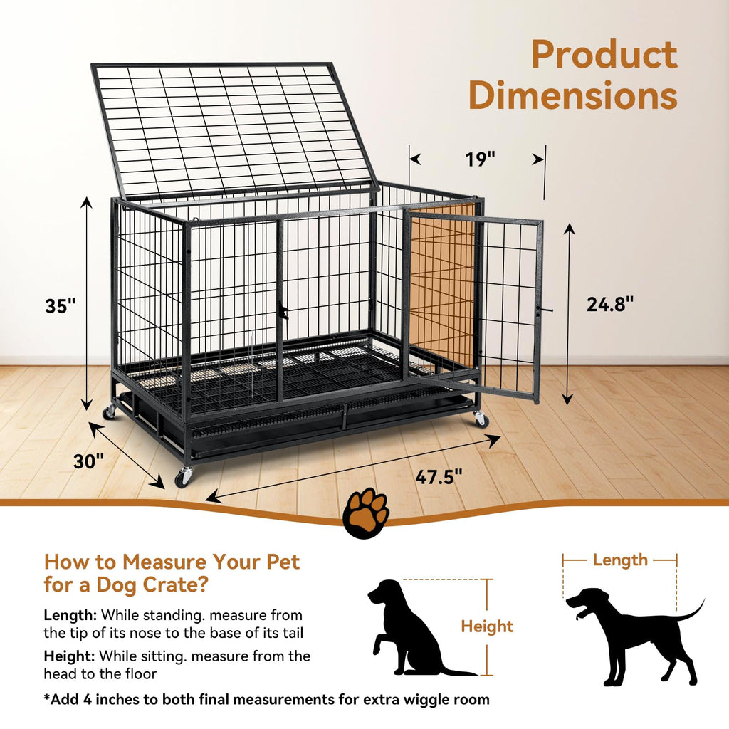 48 inch Wire Dog Crate with Lockable Wheels and Removable Tray A993