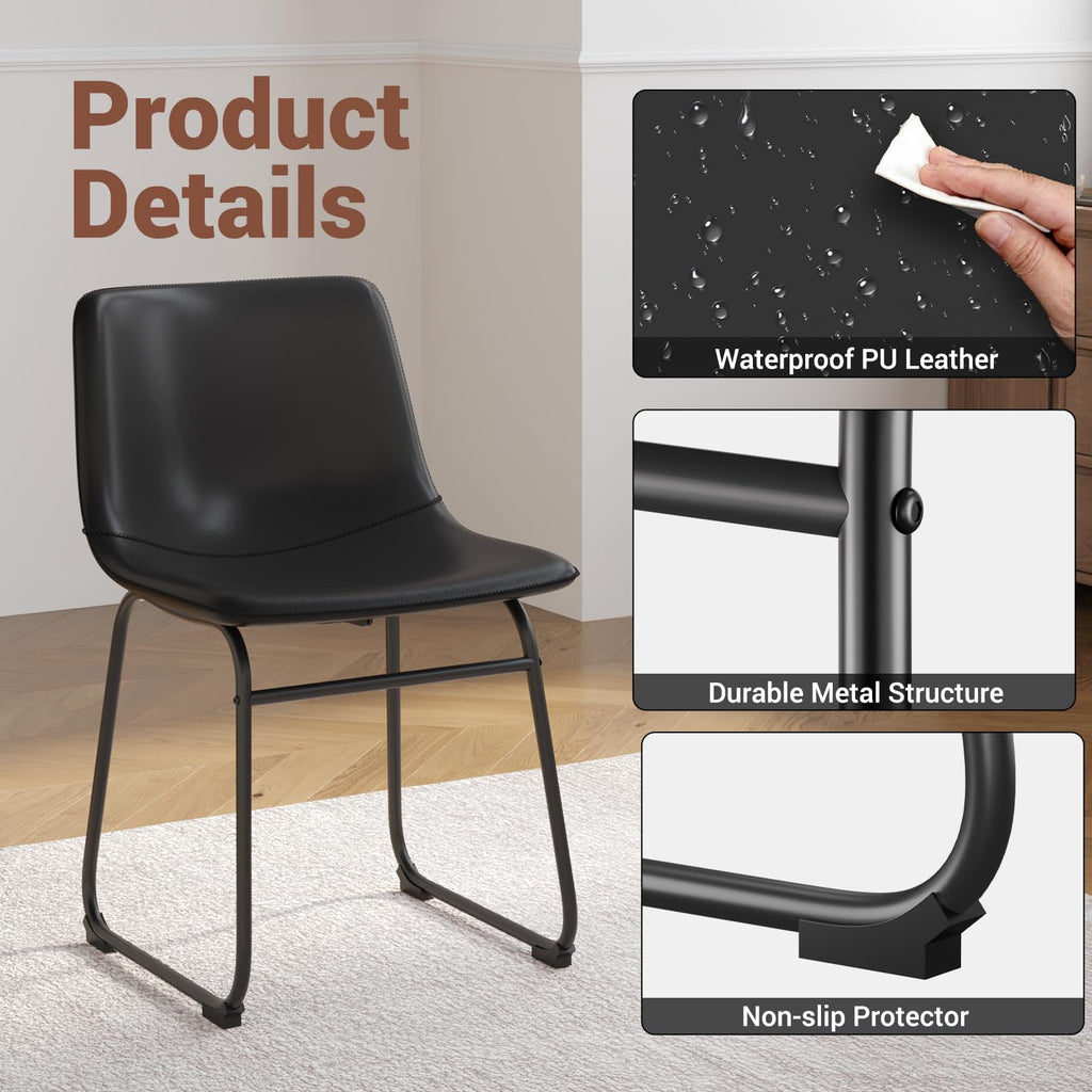 Black PU Leather Dining Chairs Set of 2 L638