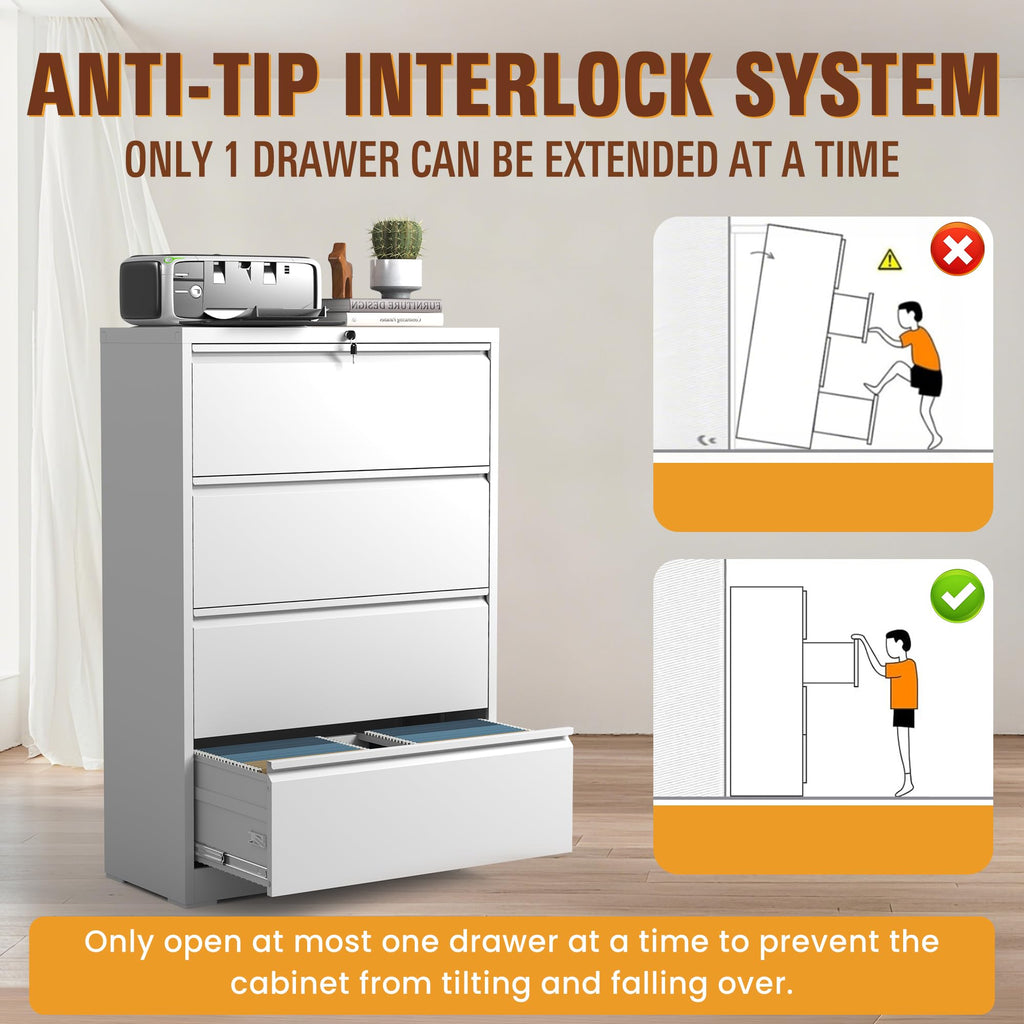 Black 4-Drawer Locking Lateral File Cabinet O1564