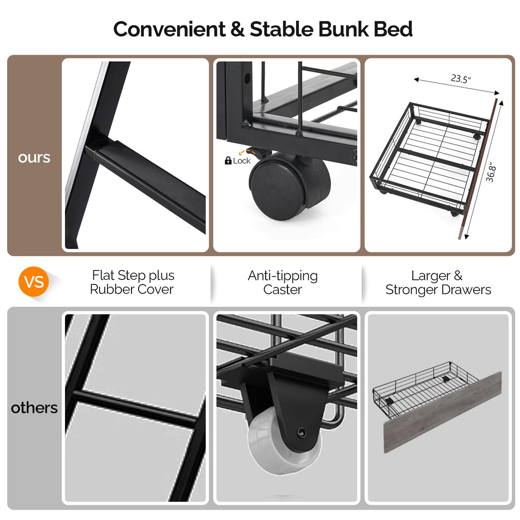 Twin Over Full Metal Bunk Bed with 2 Storage Drawers W43889