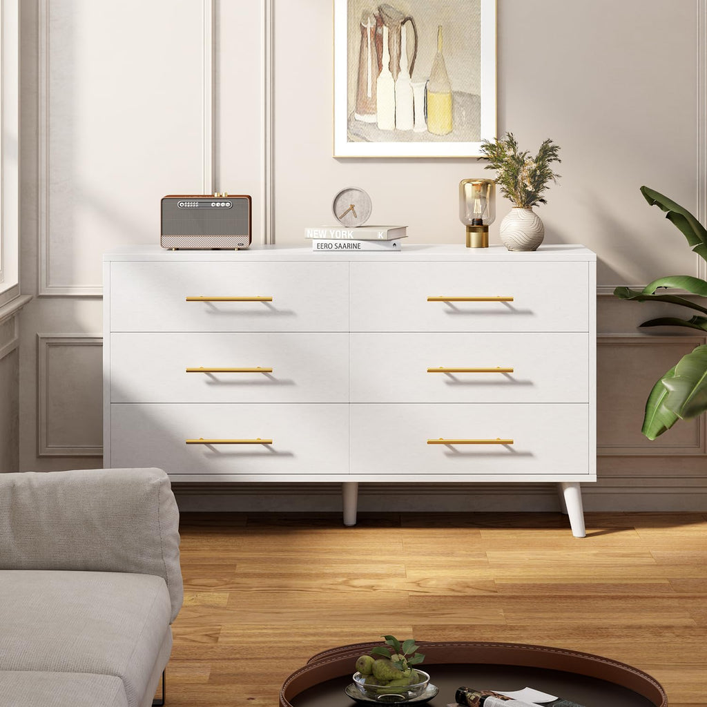 White 6 Drawer Wood Dresser Y89878