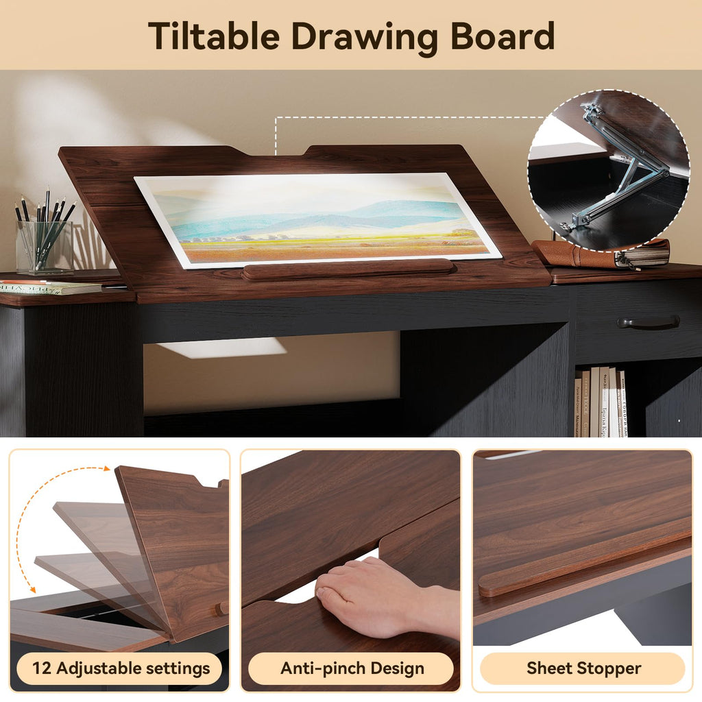 55.1" Black Drafting Table K808