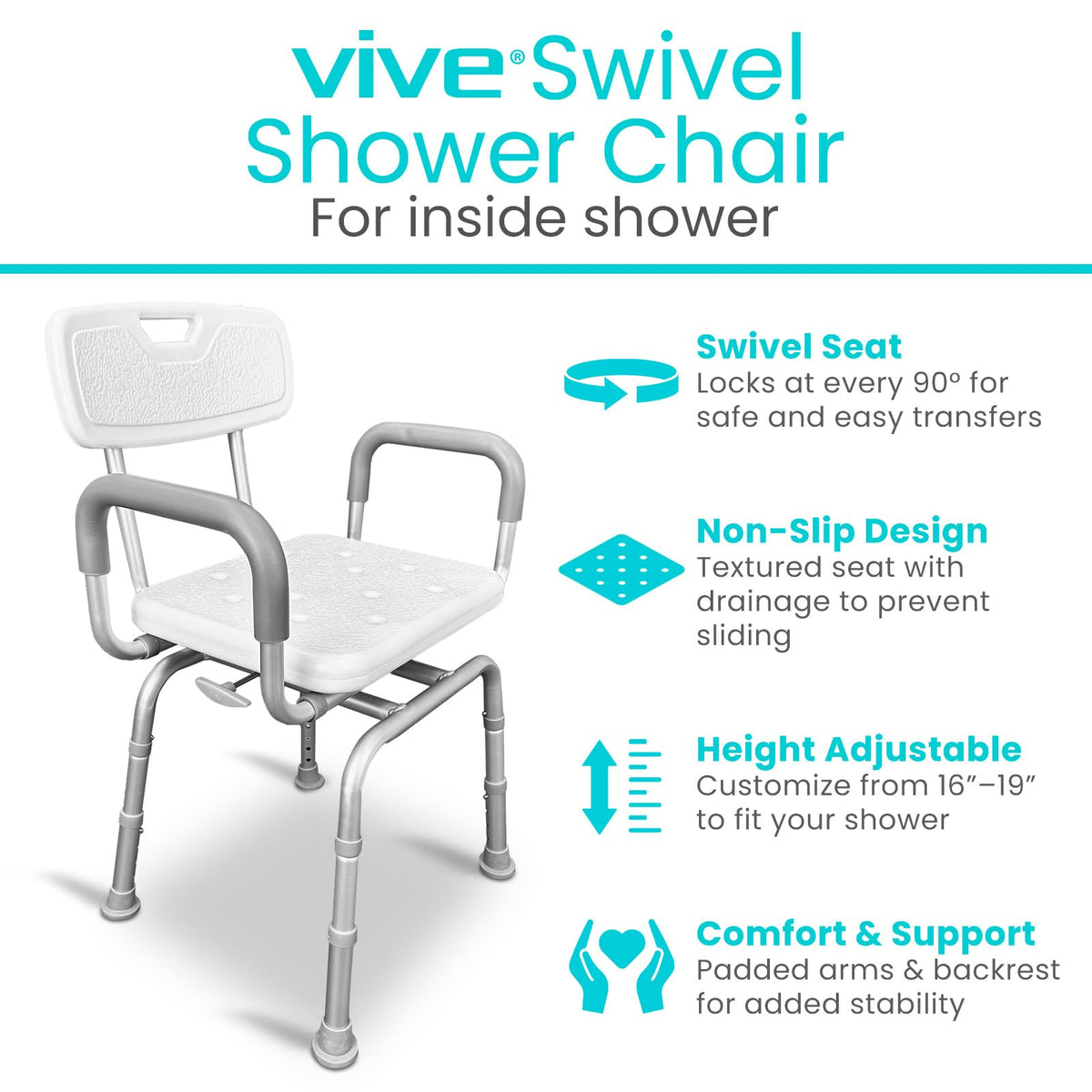 Swivel Shower Chair with Removable Back & Arms G69626