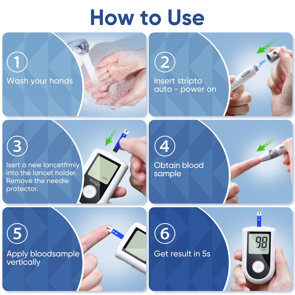 Blood Glucose Monitor Kit with 100 Strips, 100 Lancets, Lancing Device, No Coding T852