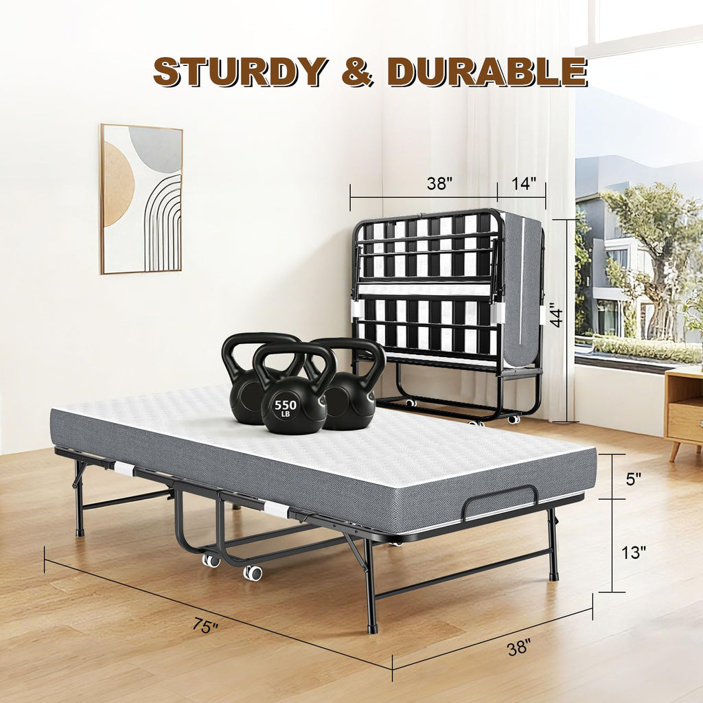 Folding Bed with Memory Mattress 75" x 38" Twin F14403