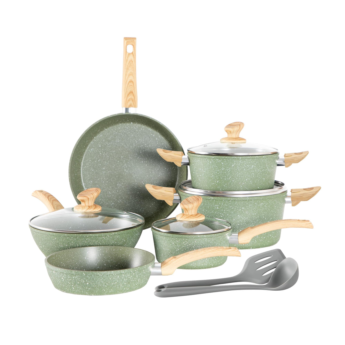 Non Stick Sage Green Cookware Set V741258