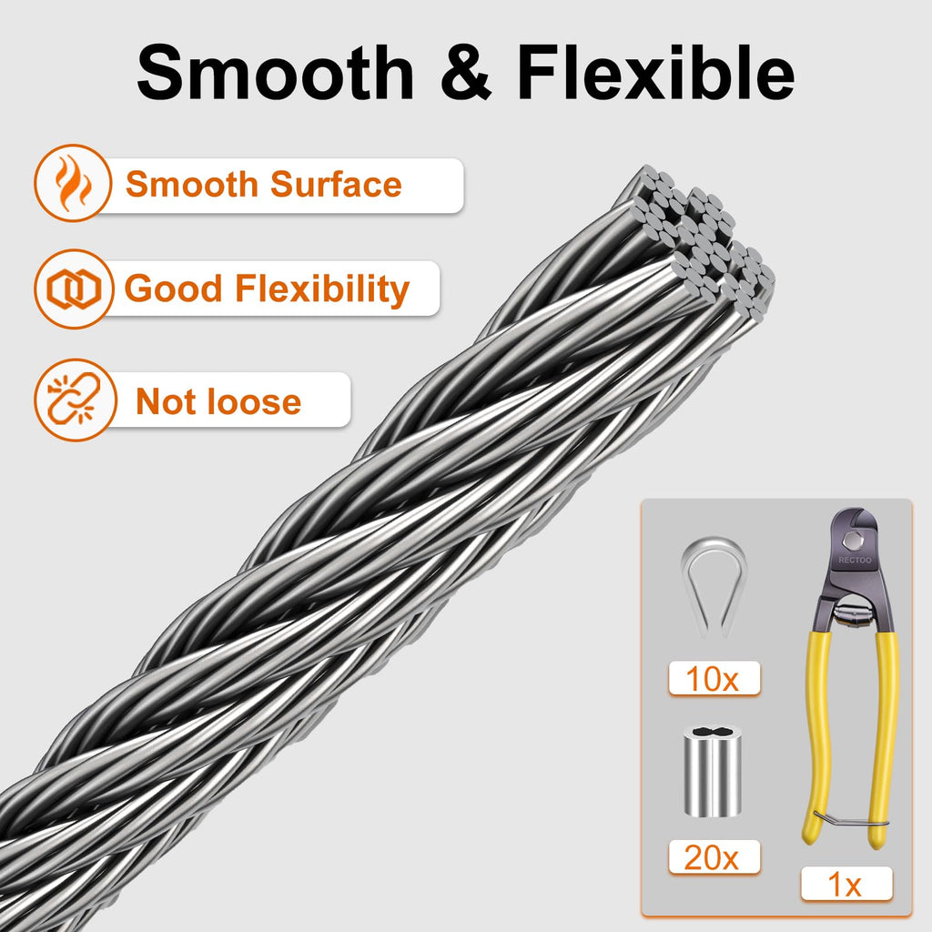1/8 Stainless Steel Cable 200ft T316 Wire Rope with 8" Cutter B271