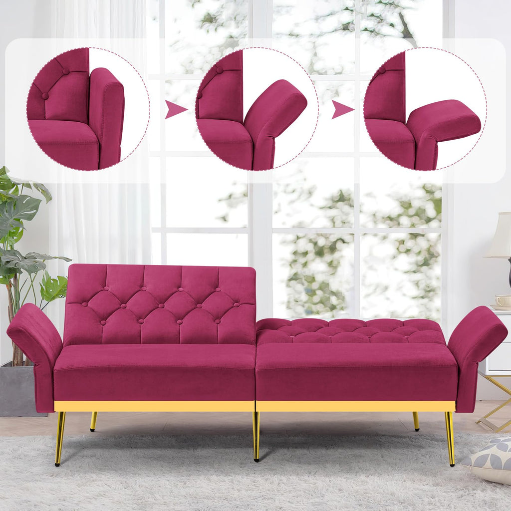Velvet Sofa Bed with Adjustable Armrests & Backrests M658351