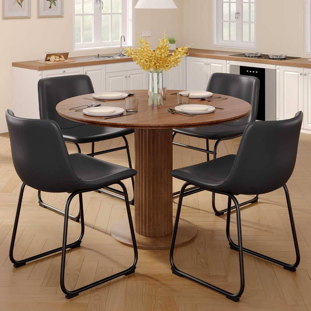 Black PU Leather Dining Chairs Set of 2 L638