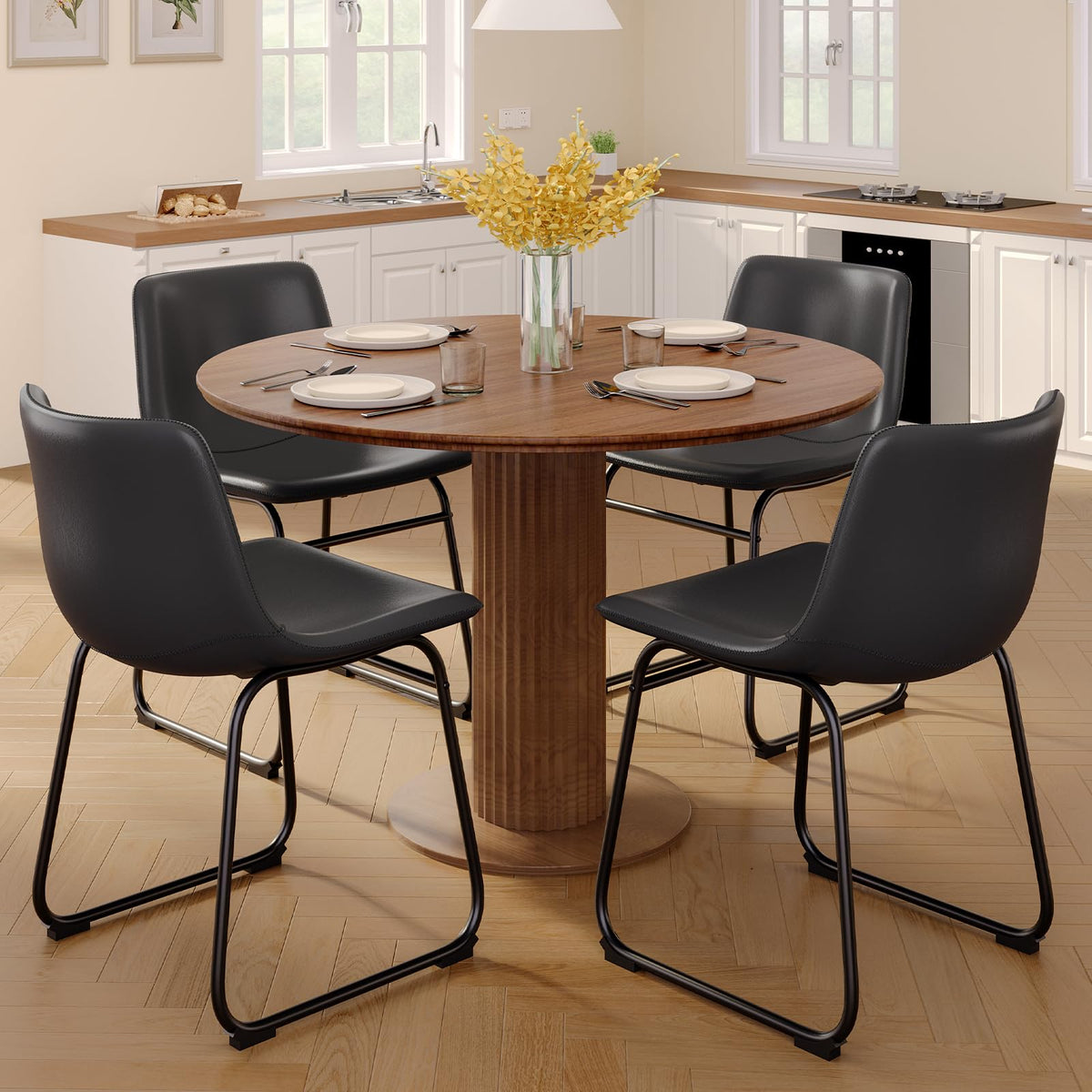 Black PU Leather Dining Chairs Set of 2 L638