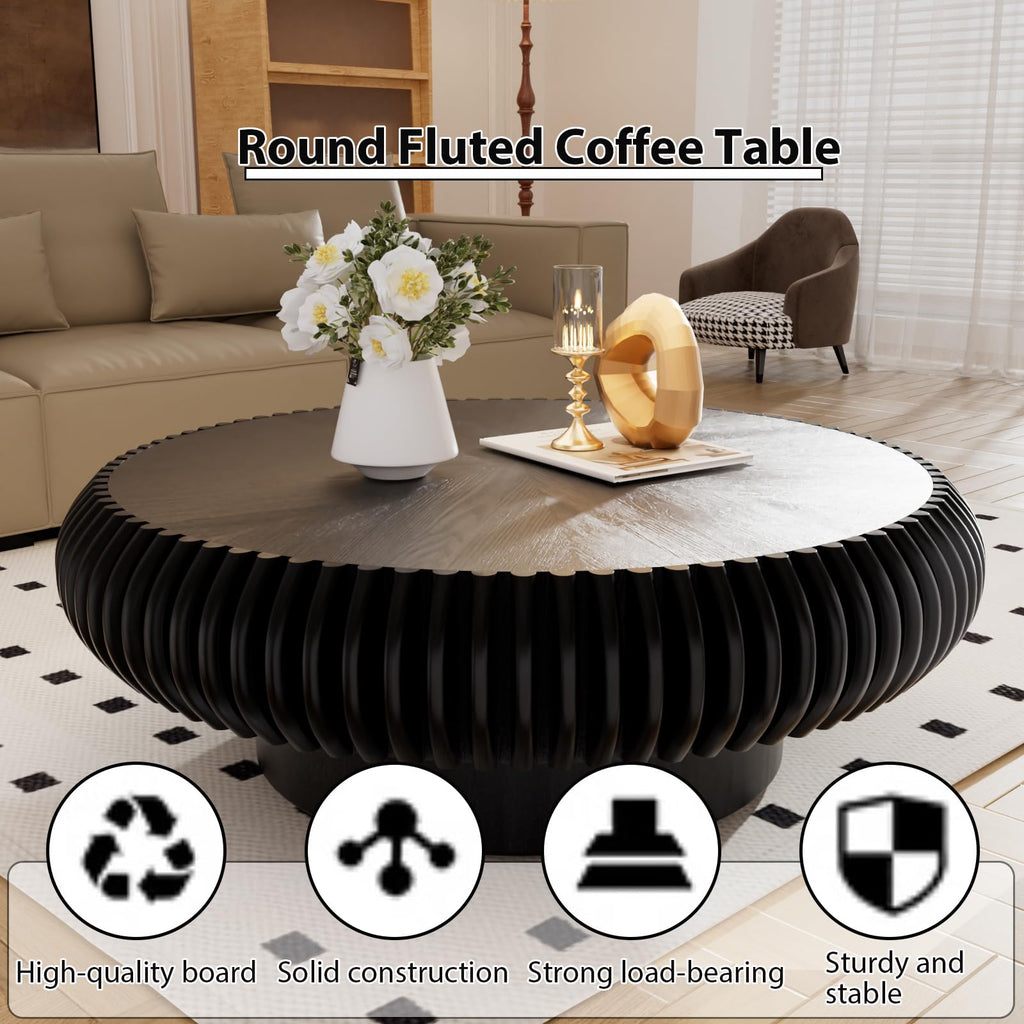 Black Round Fluted Drum Coffee Table O937748