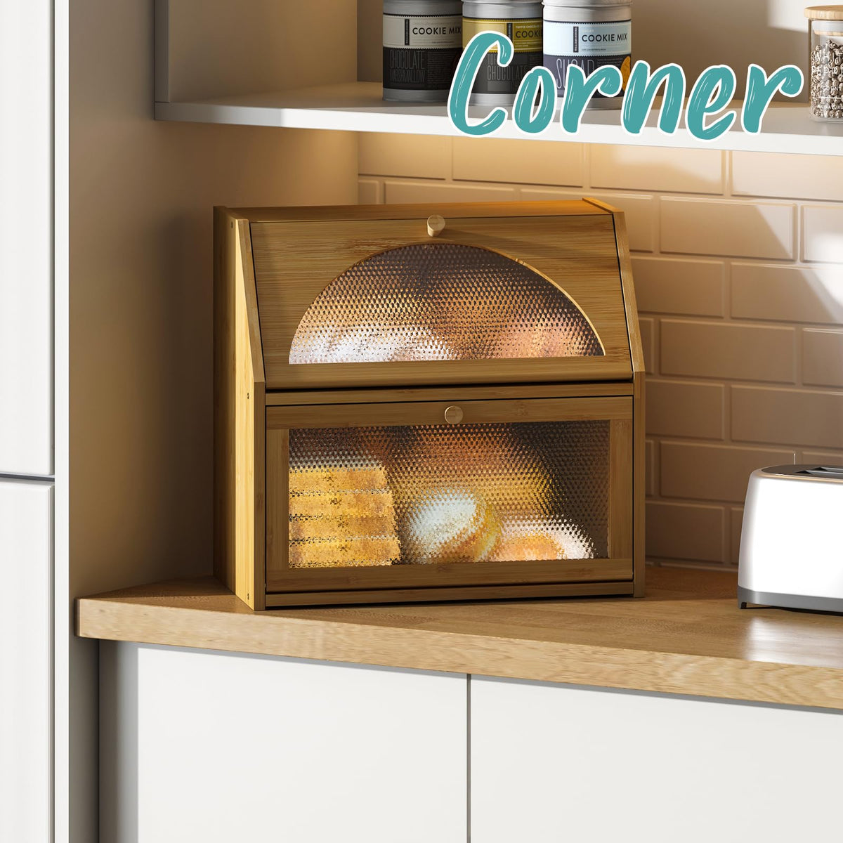 Extra Large Bamboo Wood Double Layer Bread Box Q543593