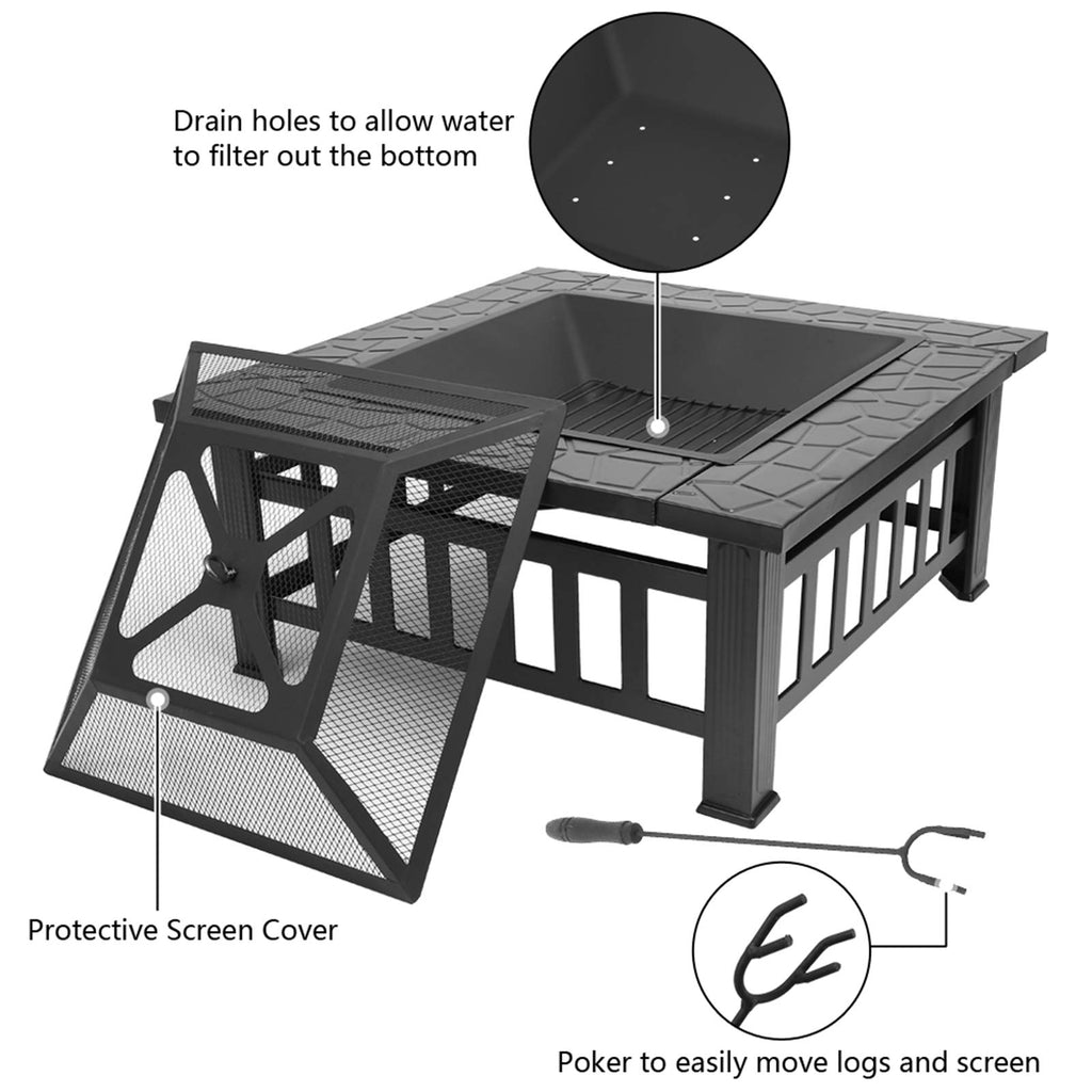 32 Inch Square Wood Burning Iron Fire Pit I71831